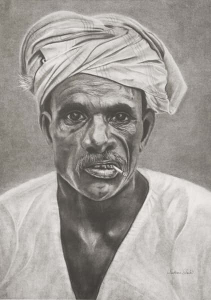 Vintage Portrait | Charcoal Painting on Paper