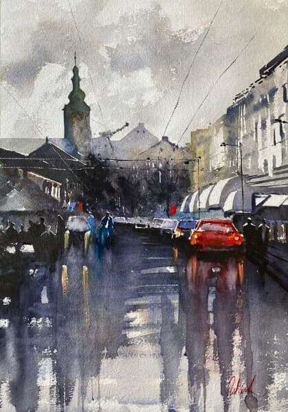 Reflections | Rainy Street Painting