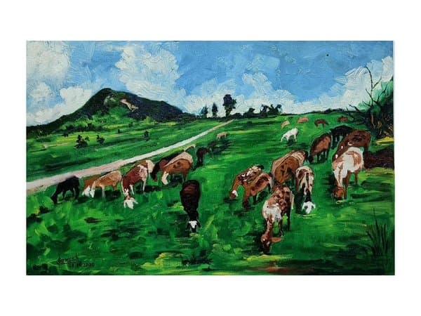 Grazing Cattle | Handmade Rural Painting