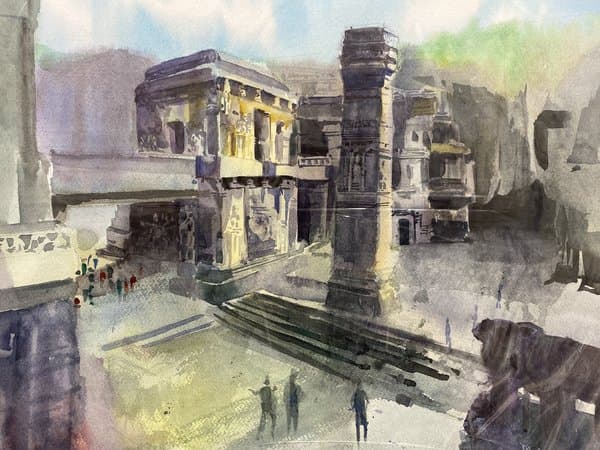 Ellora Kailasa Temple | Heritage Watercolor Art