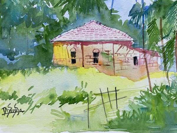 Kolan House | Rural Indian Watercolor Painting