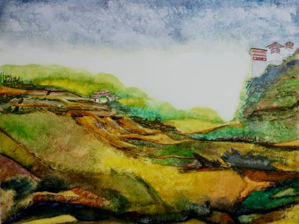 Bhutan Memories | Himalayan Landscape Watercolor Painting