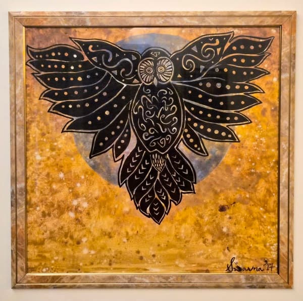 Golden Owl | Bird Acrylic Painting