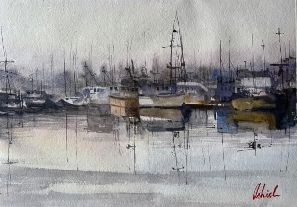 Misty | Harbor Watercolor Painting