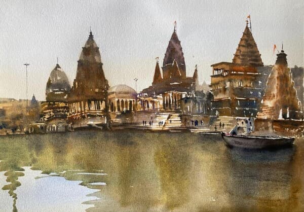 Ghats | Temple Watercolor Painting