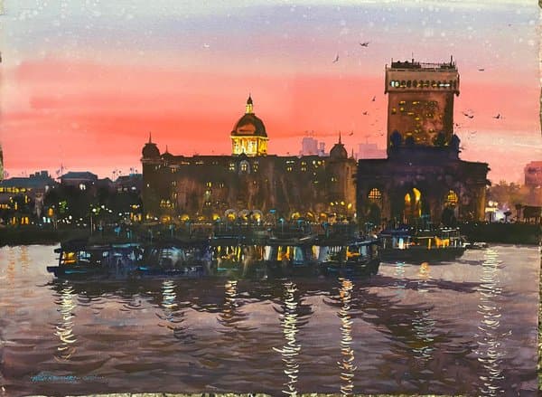 Taj Evening | Mumbai Heritage Watercolor Art