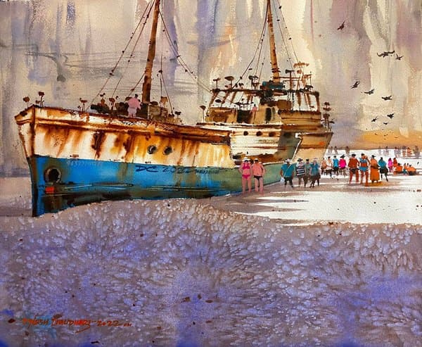 Rustic Boat | Coastal Harbor Painting