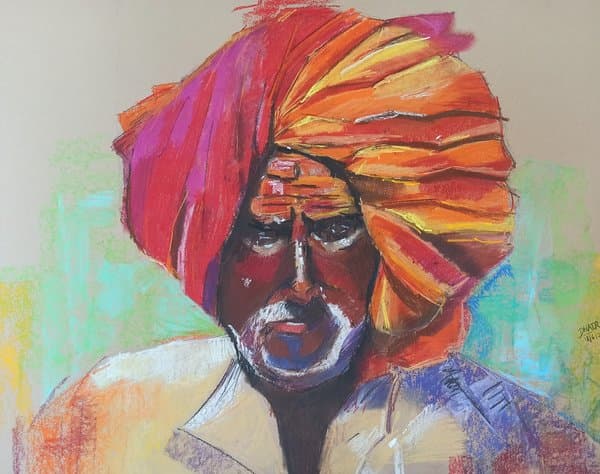 Shepherd with Orange Turban | Portrait Painting