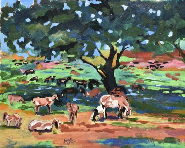 Sheep Grazing | Handmade Pastoral Painting