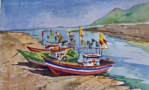 Fishing Boats | Handmade Watercolor Painting