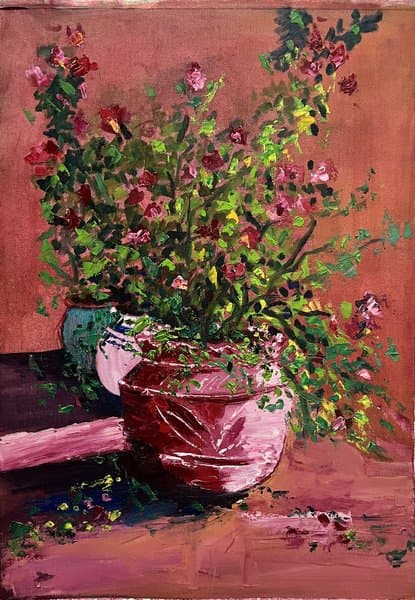 Pink Flower Vase | Floral Wall Painting