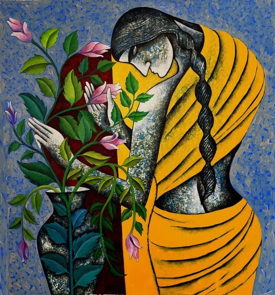 Blooming Grace | Handmade Figurative Canvas Art