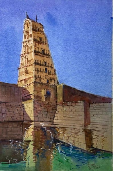 Virupaksha Reflection | Heritage Watercolor Painting