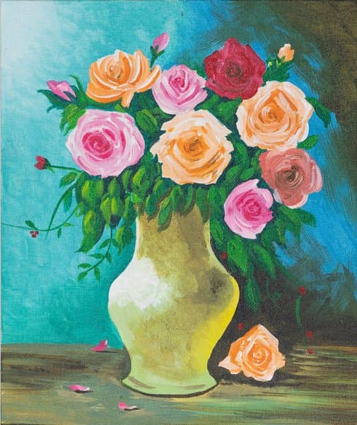 Flower Vase | Rose Acrylic Canvas Artwork