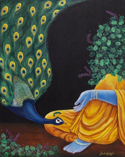 Compassion | Lord Krishna & Peacock Artwork