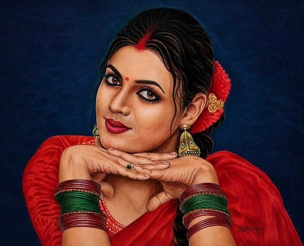 Grace In Crimson | Woman Portrait Art