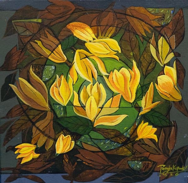 Chapha - Golden Circle Of Fragrance - Swarna Champa | Contemporary Botanical Floral Wall Art