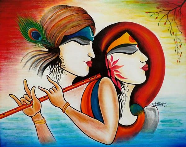 Krishna & Radha Divine Melody | Contemporary Painting