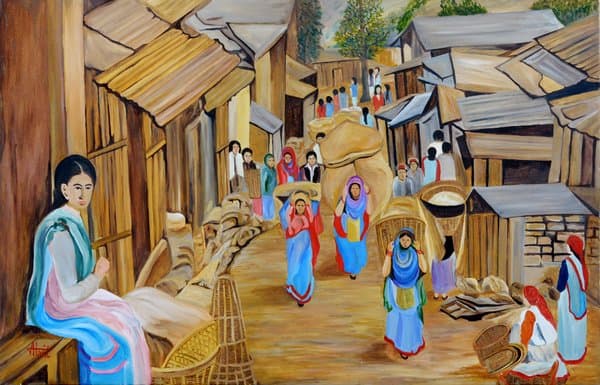 Market Scene | Village Scene Painting